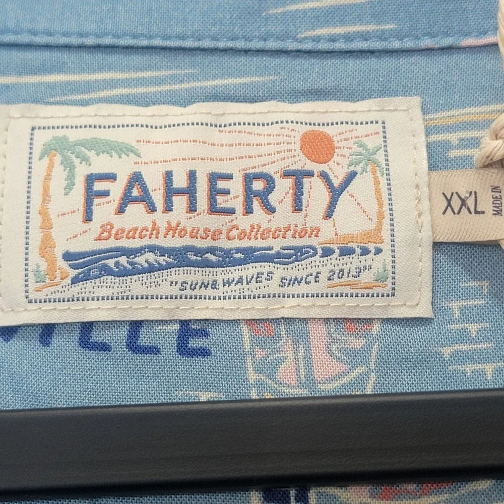 NEW Faherty Kona Camp Limited Tour Print Shirt Viscose Men XXL Resort Wear Beach